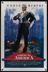 3k102 COMING TO AMERICA int'l 1sh '88 great artwork of African Prince Eddie Murphy by Drew Struzan!