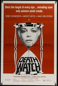 3k125 DEATH WATCH 1sh '80 Le Mort en Direct, Romy Schneider, Harvey Keitel, cool hourglass art!