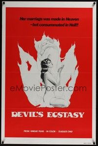 3k132 DEVIL'S ECSTASY 1sh '77 sexy artwork, her marriage was consummated in Hell!