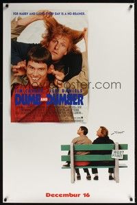 3k145 DUMB & DUMBER DS advance 1sh '95 Jim Carrey & Jeff Daniels sit on wet paint bench!