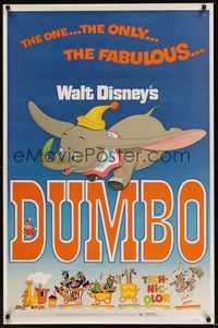 3k147 DUMBO 1sh R72 colorful art from Walt Disney circus elephant classic!