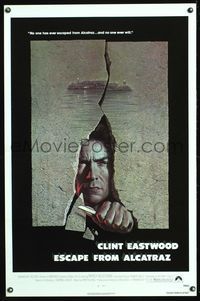 3k163 ESCAPE FROM ALCATRAZ 1sh '79 cool artwork of Clint Eastwood busting out by Lettick!