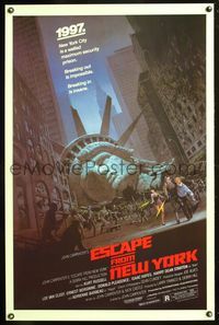 3k164 ESCAPE FROM NEW YORK 1sh '81 John Carpenter, art of decapitated Lady Liberty by Barry E. Jackson!