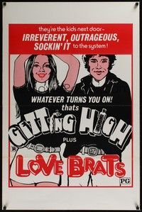 3k197 GETTING HIGH/LOVE BRATS 1sh '70s teen rebellion double-bill!
