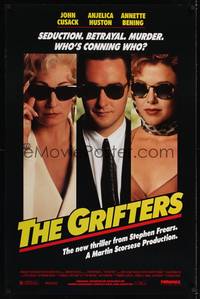 3k213 GRIFTERS 1sh '90 John Cusack, Annette Bening & Anjelica Huston all wearing sunglasses!