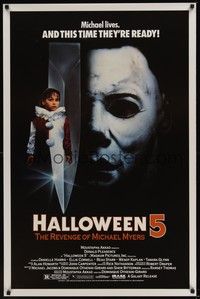 3k218 HALLOWEEN 5 1sh '89 The Revenge of Michael Myers, cool horror image!