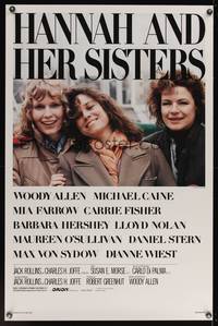 3k219 HANNAH & HER SISTERS 1sh '86 Allen directed, Mia Farrow, Dianne Weist & Barbara Hershey!