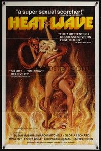 3k224 HEAT WAVE 1sh '77 x-rated, incredible sexy Weston art of naked woman w/devil snake!