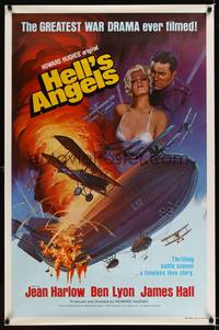 3k231 HELL'S ANGELS 1sh R79 Howard Hughes air spectacle, great artwork of sexy Jean Harlow!