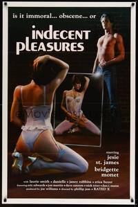 3k249 INDECENT PLEASURES 1sh '84 sexy image of girl in lingerie reflected in mirror, x-rated!