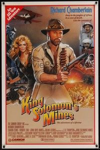 3k263 KING SOLOMON'S MINES 1sh '85 J.D. artwork of adventurer Richard Chamberlain, Sharon Stone!