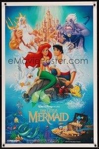 3k283 LITTLE MERMAID DS 1sh '89 great art of Ariel & cast, Disney underwater cartoon!