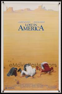 3k284 LOST IN AMERICA 1sh '85 great Lettick art of Albert Brooks & Julie Hagerty w/heads in sand!