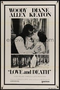 3k286 LOVE & DEATH style B 1sh '75 Woody Allen & Diane Keaton romantic kiss close up!