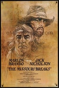 3k307 MISSOURI BREAKS advance 1sh '76 art of Marlon Brando & Jack Nicholson by Bob Peak!