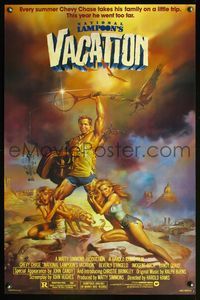 3k319 NATIONAL LAMPOON'S VACATION 1sh '83 sexy exaggerated art of Chevy Chase by Boris Vallejo!