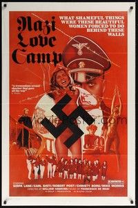 3k323 NAZI LOVE CAMP 1sh '77 classic bad taste image of tortured girls & swastika!