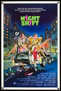 3k325 NIGHTSHIFT 1sh '82 Michael Keaton, Henry Winkler, sexy girls in hearse art by Mike Hobson!