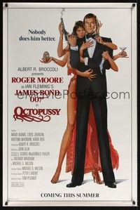 3k332 OCTOPUSSY style B advance 1sh '83 art of sexy Maud Adams & Roger Moore as Bond by Gouzee!
