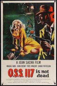 3k339 OSS 117 IS NOT DEAD 1sh '58 art of sexy blonde French babe + smoking guy with gun!