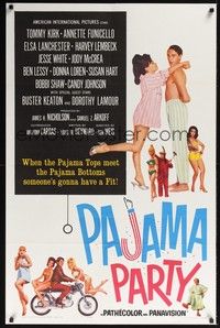 3k342 PAJAMA PARTY 1sh '64 Annette Funicello in sexy lingerie, Tommy Kirk, Buster Keaton shown!