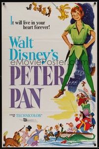 3k350 PETER PAN 1sh R69 Walt Disney animated cartoon fantasy classic, great full-length art!
