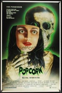 3k357 POPCORN 1sh '91 really cool wild Joann horror art, buy a bag, go home in a box!
