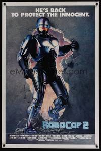3k386 ROBOCOP 2 int'l 1sh '90 cyborg policeman Peter Weller busts through wall, sci-fi sequel!