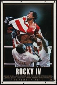 3k387 ROCKY IV advance 1sh '85 great image of heavyweight champ Sylvester Stallone in boxing ring!