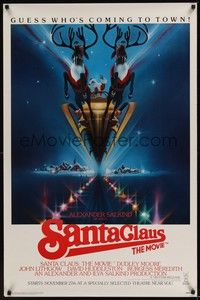 3k394 SANTA CLAUS THE MOVIE advance 1sh '85 Bob Peak art of Santa & his reindeer sleigh!