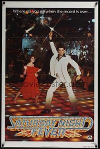 3k396 SATURDAY NIGHT FEVER teaser 1sh '77 image of disco dancer John Travolta & Karen Lynn Gorney!