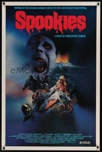 3k419 SPOOKIES 1sh '87 great horror art of zombies attacking sexy girl by Richard Corben!