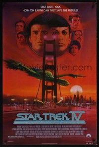 3k423 STAR TREK IV 1sh '86 cool art of Leonard Nimoy & William Shatner by Bob Peak!