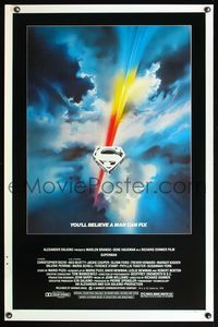 3k438 SUPERMAN 1sh '78 comic book hero Christopher Reeve, cool Bob Peak logo art!