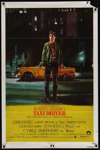 3k448 TAXI DRIVER 1sh '76 classic art of Robert De Niro by cab, directed by Martin Scorsese!