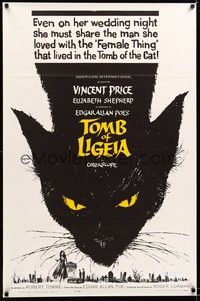 3k467 TOMB OF LIGEIA 1sh '65 Vincent Price, Roger Corman, Edgar Allan Poe, cool cat artwork!