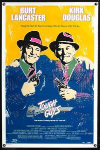 3k473 TOUGH GUYS 1sh '86 great artwork of partners in crime Burt Lancaster & Kirk Douglas!