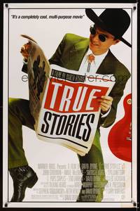3k475 TRUE STORIES style B 1sh '86 giant image of star & director David Byrne reading newspaper!