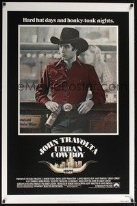 3k482 URBAN COWBOY 1sh '80 great image of John Travolta in cowboy hat with beer!