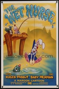 3k494 WET NURSE Kilian 1sh '88 Baby Herman goes fishing w/Roger Rabbit as the bait!
