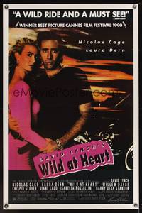 3k501 WILD AT HEART reviews 1sh '90 David Lynch, sexiest image of Nicolas Cage & Laura Dern!