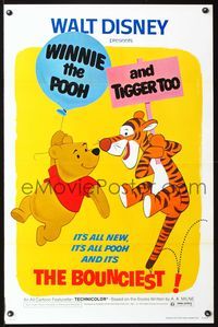 3k502 WINNIE THE POOH & TIGGER TOO 1sh '74 Walt Disney, characters created by A.A. Milne!