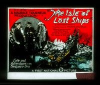 3m133 ISLE OF LOST SHIPS glass slide '23 Maurice Tourneur, Anna Q. Nilsson, cool seafaring art!