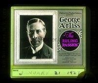 3m147 RULING PASSION glass slide '22 George Arliss is a millionaire who retires, but misses work!
