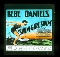 3m157 SWIM GIRL SWIM glass slide '27 great image of Bebe Daniels in one-piece bathing suit!