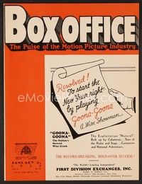 3m041 BOX OFFICE exhibitor magazine Jan 5, 1933 Goona-Goona, the record-breaking hold-over success!
