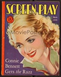3m088 SCREEN PLAY magazine March 1933 best art portrait of Bette Davis by Henry Clive!