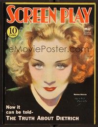 3m090 SCREEN PLAY magazine May 1933 incredible art portrait of Marlene Dietrich by Henry Clive!