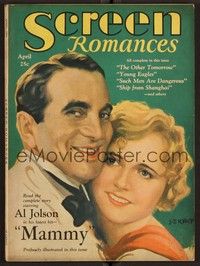 3m084 SCREEN ROMANCES magazine April 1930 art of Al Jolson & Lois Moran in Mammy by Jules Erbit!
