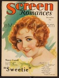 3m081 SCREEN ROMANCES magazine December 1929 art of Nancy Carroll from Sweetie by Julius Erbit!